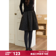 謎秀新年禮遇季碎花半身裙毛呢面料蓬蓬裙輪廓2025秋冬復古A字裙女 黑色 M