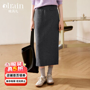 Olrain【5折】中長(cháng)款呢子半身裙女秋冬女裝時(shí)尚簡(jiǎn)約鉛筆裙衣服 灰色 L