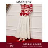 MAXRIENY波西米亞半身裙26春款a擺米白色蕾絲中長(cháng)裙波嬉風(fēng)穿搭 米白 L