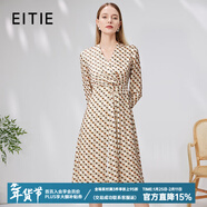 愛(ài)特愛(ài)（EITIE）簡(jiǎn)約V領(lǐng)復古圓點(diǎn)印花高腰a字顯瘦連衣裙秋季新款女裙7107823 摩卡棕80 L (165)