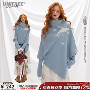 UNIFREE藍色韓系高領(lǐng)毛衣女斗篷式不規則寬松慵懶翻領(lǐng)復古蝙蝠衫 藍色 S