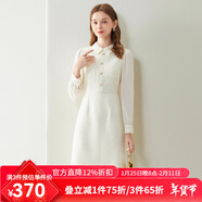 經(jīng)典故事（JANE STORY）洋氣小香風(fēng)高級感連衣裙女秋季2025新款拼接裙子白色知性中長(cháng)裙 米杏金色 L