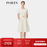 PORTS寶姿春季新品女裝優(yōu)雅純色通勤腰帶裝飾束腰短袖連衣裙 奶白色-1 L (8)