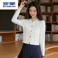 羅蒙（ROMON）短款針織開(kāi)衫女士秋冬新款高腰修身羊毛衫圓領(lǐng)長(cháng)袖加厚毛衣外套女 白色 M (建議90-100斤)