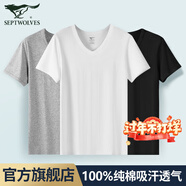 七匹狼t恤男士短袖100%純棉打底衫背心春夏季薄款汗衫半袖圓領(lǐng)老頭衫 100%純棉V領(lǐng)3件黑色+白色+灰色 3XL (185/110推薦體重170-190斤)