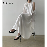 ADVSUS官方品質(zhì)2023夏季日韓chic休閑簡(jiǎn)約寬松大擺無(wú)袖長(cháng)款棉麻連衣裙 白色 均碼