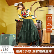 兩三事絲絨半身裙春季女黑色百褶裙裙子復古半裙長(cháng)裙 開(kāi)心自轉體 綠色 厚款 M