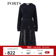 PORTS寶姿女裝連衣裙春季時(shí)尚星夜藍蕾絲拼接衛衣裙SM8N008RCD014 星際藍-1 S (4)