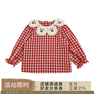 幼悠女童蘑菇系列秋季撞色卡繩娃娃翻領(lǐng)連衣裙花瓣領(lǐng)襯衫多件套潮 襯衫紅色格子（Q4095） 120 cm