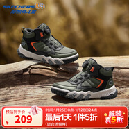 Skechers斯凱奇兒童高幫靴冬季加絨保暖男童防滑耐磨旋紐扣運動(dòng)鞋405324L 橄欖色/黑色/OLBK 34