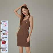 CHUU無(wú)袖連衣裙女2025秋季新品修身顯瘦背心裙辣妹個(gè)性磨破短裙 咖啡色 均碼