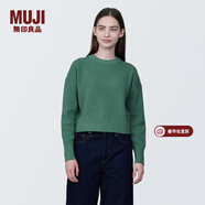 MUJI女式 棱紋編織 圓領(lǐng)短款針織衫 長(cháng)袖女款 女裝 薄款毛衣 綠色 L (165/88A)