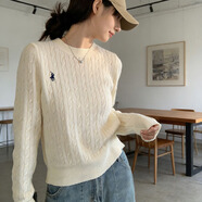 樂(lè )卡利學(xué)院風(fēng)薄毛衣針織衫內搭打底衫春秋長(cháng)袖上衣日系麻花刺繡圓領(lǐng)套頭 學(xué)院風(fēng)麻花毛衣【米白 120內】