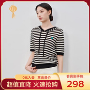 敦奴（DUNNU）dunnu敦奴2024夏季新款休閑顯瘦撞色條紋連帽針織衫女 正黑色 M