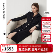 朗姿棉質(zhì)復古小香風(fēng)設計感高級感顯瘦裙子通勤休閑收腰連衣裙冬季 黑色2 M