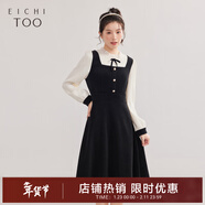愛(ài)居兔冬季新款法式新復古回潮黑白撞色拼接假兩件連衣裙EQLCJ4M008A 黑色鑲拼08 155/80A/S