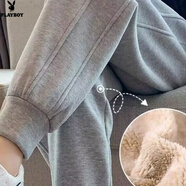 花花公子（PLAYBOY）運動(dòng)褲女冬季加絨加厚休閑棉褲外穿東北一條過(guò)冬特厚羊羔絨衛褲女 灰色長(cháng)褲棉布料【中厚百搭休閑褲】 加絨 L 【適合100-120斤左右】