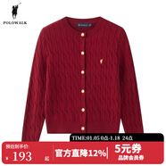 POLOWALK紅色麻花針織開(kāi)衫女秋冬新款保羅女裝新年本命年毛衣開(kāi)衫外套上衣 酒紅色【AM8W53580114】 S (155)