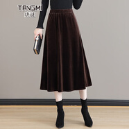 唐謎（TANGMI）高端半身裙女秋冬季2025新款A字傘裙女中長(cháng)裙顯瘦純色垂感大擺裙 872金絲絨料-咖色/裙長(cháng)78 3XL /31(135-145斤)