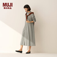 MUJI女式 法蘭絨 立領(lǐng)長(cháng)袖連衣裙女裝裙子純棉連身裙25年冬季 淺米色格紋 L (165/88A)