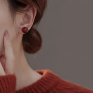 【幸運爆紅】新年高級感紅色朱砂耳飾馬年朱砂耳釘相思豆耳飾好運 臉大推薦【10mm】朱砂耳釘一對