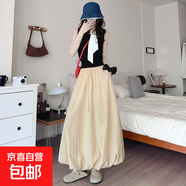 蓬蓬花苞裙女2025夏季薄款休閑百搭系帶半身裙中長(cháng)款a字傘裙 卡其色 均碼 80cm 適合160cm以下