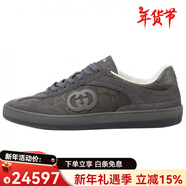 古馳（GUCCI）新年禮物G75絨面革圓頭系帶低幫板鞋男款灰色 灰色 40.5 有原裝鞋盒