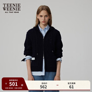 Teenie Weenie小熊秋季時(shí)髦連帽絞花針織衫簡(jiǎn)約風(fēng)外套綿羊毛衣女裝 藏青色 S (160)