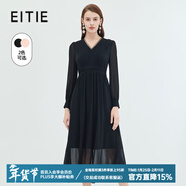 愛(ài)特愛(ài)（EITIE）法式復古雪紡網(wǎng)紗V領(lǐng)收腰長(cháng)袖連衣裙秋冬新款女裙C2307248 極簡(jiǎn)黑20 XL 170
