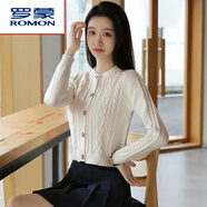 羅蒙（ROMON）短款針織開(kāi)衫女士秋冬新款高腰修身羊毛衫圓領(lǐng)長(cháng)袖加厚毛衣外套女 杏色 S (建議80-90斤)