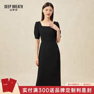 深呼吸DEEP BREATH女裝方領(lǐng)泡泡袖高腰洋裝氣質(zhì)連衣裙小黑裙8500129 黑 S (2)
