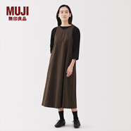 MUJI女式 易干平紋無(wú)袖連衣裙 女裝裙子長(cháng)裙背心裙25年冬季連身裙 棕色格紋 L （165/88A）