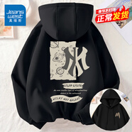真維斯美式潮牌衛衣男連帽春秋季寬松大碼男士外套2025新款休閑長(cháng)袖上衣  黑色(星際徽章胸標_大背標) XL (180) (不起球不掉色)