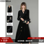 COCOBELLA赫本風(fēng)光澤絲絨小黑裙女春秋優(yōu)雅氣質(zhì)連衣裙禮服裙FR198 黑色 L