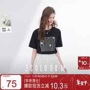 三彩2025夏季新款涼感T恤短袖花朵繡花休閑套頭衫M