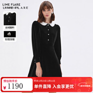 LIME FLARE萊茵福萊爾2024秋季新款赫本風(fēng)高級感絲絨連衣裙名媛風(fēng)小眾娃娃裙 黑色 S 155/76A