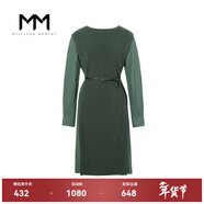 麥檬MM商場(chǎng)同款冬季設計感時(shí)尚氣質(zhì)拼接長(cháng)袖連衣裙5DA294822 森林綠 S