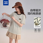 唐獅（TonLion）2026夏女條紋短袖T恤 黑色 M