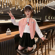 女童2025春秋裝新款女中大童外套兒童上衣長(cháng)袖公主甜美韓版夾克女 粉色 100 cm