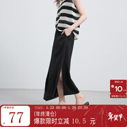 三彩2025夏季新款高腰半身裙復古小黑裙顯瘦直筒裙長(cháng)裙垂感M 經(jīng)典黑 S 155/64A