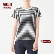 MUJI MUJI 女式 雙羅紋編織 圓領(lǐng)短袖T恤（條紋）W9SB259 黑色X橫條 XS