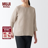 MUJI MUJI 女式 亞麻水洗 七分袖罩衫 T恤 亞麻上衣 BCA25C2S 淺米色 M(160/84A)