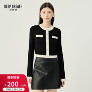 深呼吸DEEP BREATH女裝短款拼色純羊毛小香風(fēng)針織開(kāi)衫毛衣女A400891 黑 XL (5)