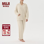MUJI女式 發(fā)熱毛毛紗家居連帽開(kāi)衫 女士睡衣上衣單件家居服秋冬季保暖 米色 S-M (160/84A)