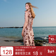 三彩2025夏季新款U領(lǐng)浪漫碎花雪紡裙印花大擺連衣裙長(cháng)裙M