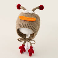 米妮哈魯（MiniZaru）兒童帽子冬季韓版男孩加厚護耳帽冬天外出保暖女童加厚寶寶毛線(xiàn)帽 卡其色【搞怪大嘴觸角帽】 帽圍45-51cm 參考8個(gè)月-4歲