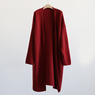 秋冬新貴氣質(zhì)百搭及簡(jiǎn)風(fēng)中長(cháng)款外套加厚長(cháng)款長(cháng)袖無(wú)扣開(kāi)衫針織大衣 圣誕紅 均碼