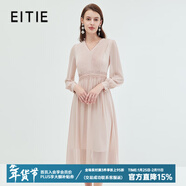 愛(ài)特愛(ài)（EITIE）法式復古雪紡網(wǎng)紗V領(lǐng)收腰長(cháng)袖連衣裙秋冬新款女裙C2307248 花蜜粉63 XL 170