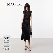 MO&Co.連衣裙夏新中式改良旗袍含桑蠶絲緞感露腰緞感波點(diǎn)提花摩安珂 黑色 L 170