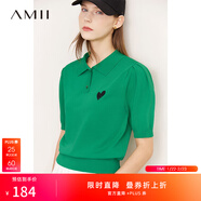AMII女裝2025夏季新款POLO領(lǐng)公主袖法式刺繡針織衫桃心繡花 森林綠 S 155/80A